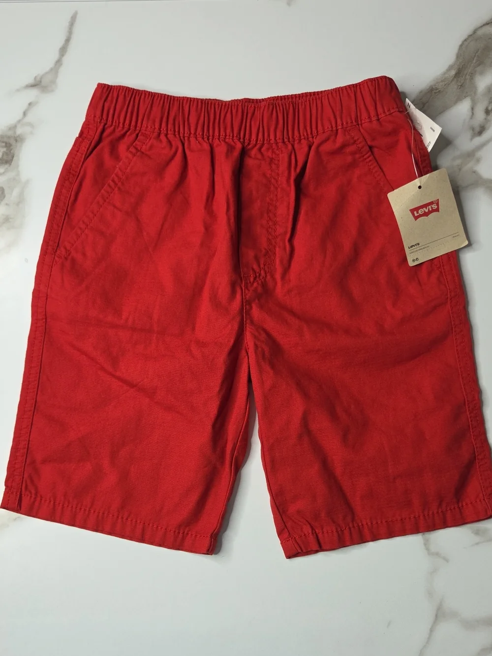 Levi's Boy's Bright Red Elastic-Waist Flat Front Shorts